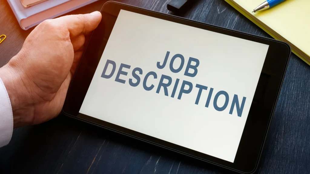 Digital Marketing Coordinator Job Description on a tablet screen, showcasing job details.