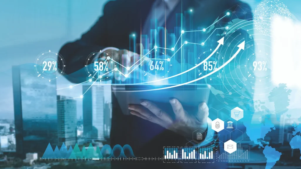 Business professional using a digital device with data and analytics, reflecting Montana Digital Marketing Strategy.